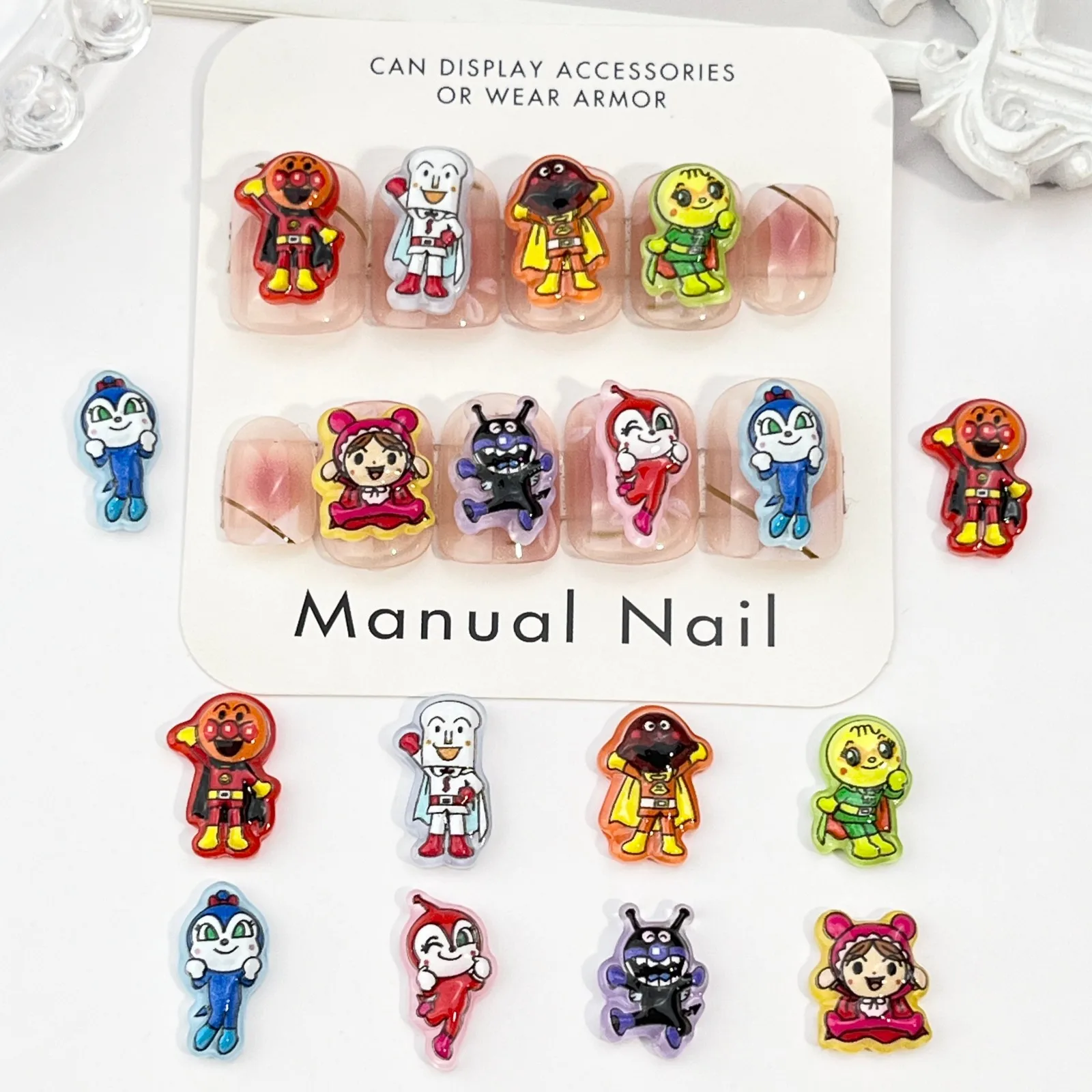 

20pcs New Bread Man Cartoon Nail Art Accessories Cute Japanese Animation Smurf Resin DIY Wearing Nail Charms