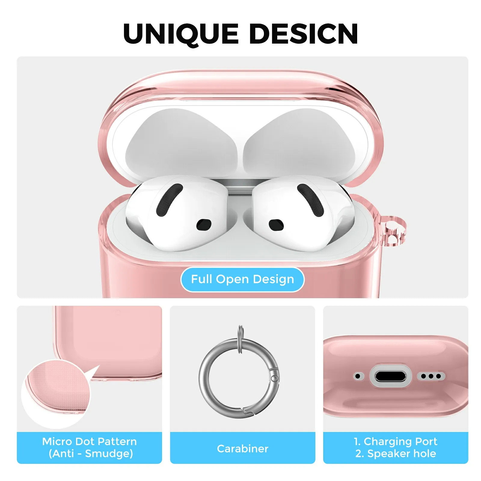 AHASTYLE WG164 لأجهزة AirPods 4 حافظة بتصميم منفصل من مادة TPU مع مجموعة أقلام تنظيف وحلقة تسلق - وردي #3