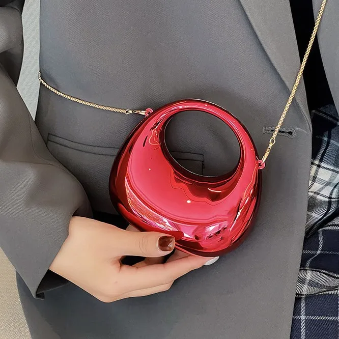 أزياء سلسلة حزام حقيبة صغيرة الهلال القمر الاكريليك أحمر الشفاه عملة المحفظة الاطفال حقيبة كروسبودي حقيبة كتف صغيرة الرافعة للفتيات