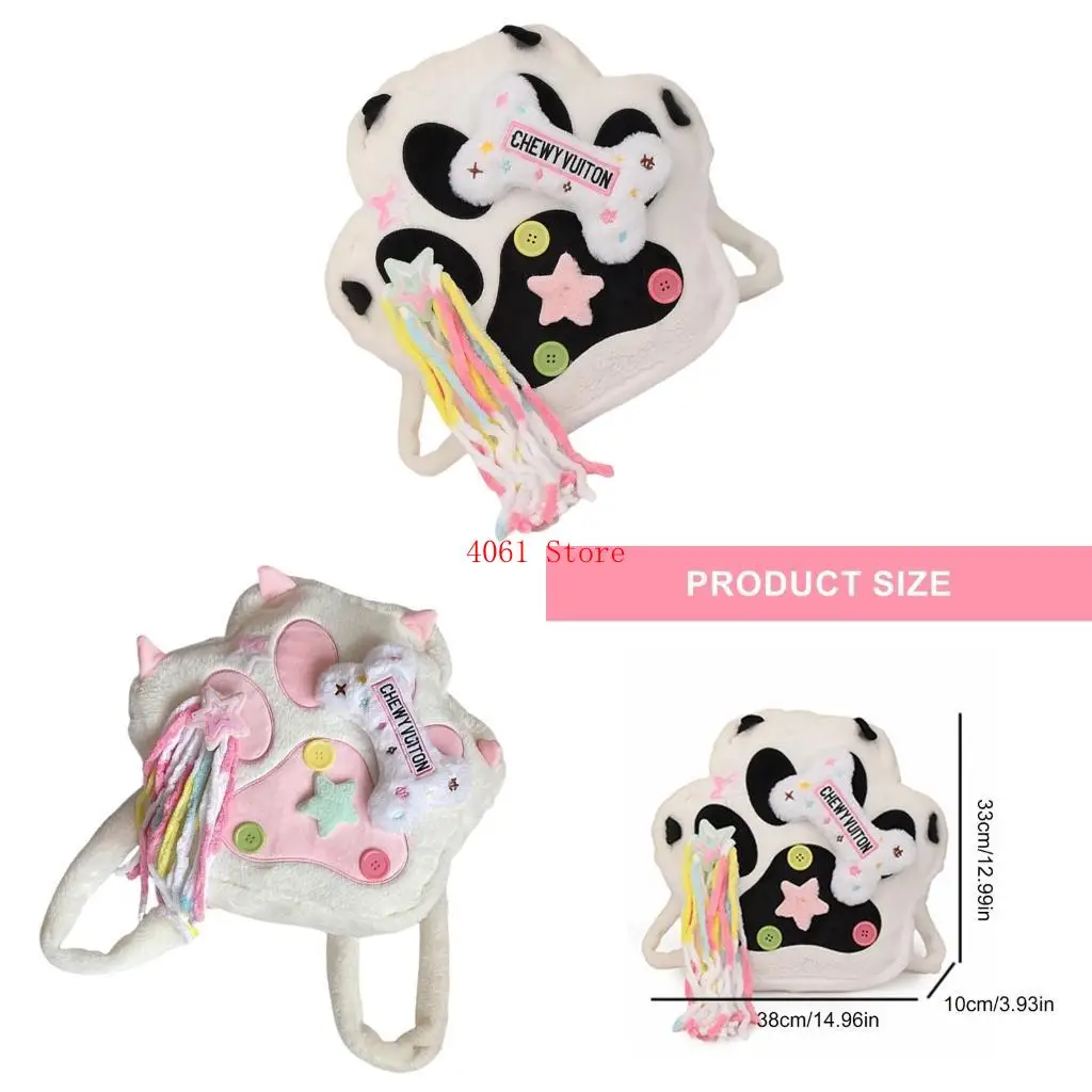 

Lovely Shoulder Bag Cats Paws Backpack Girls School Bag Plush Knapsack Star Tassels Crossbody Bag