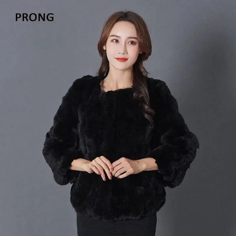 Женское зимнее пальто из натурального меха кролика Рекс, Женская однотонная куртка с круглым вырезом и крючками