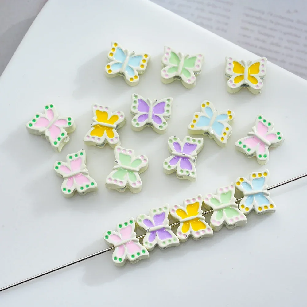 5pcs Alloy Butterfly Four Hole Loose Beads Colorblocked DIY Beads Handmade Necklaces Bracelets Accessories