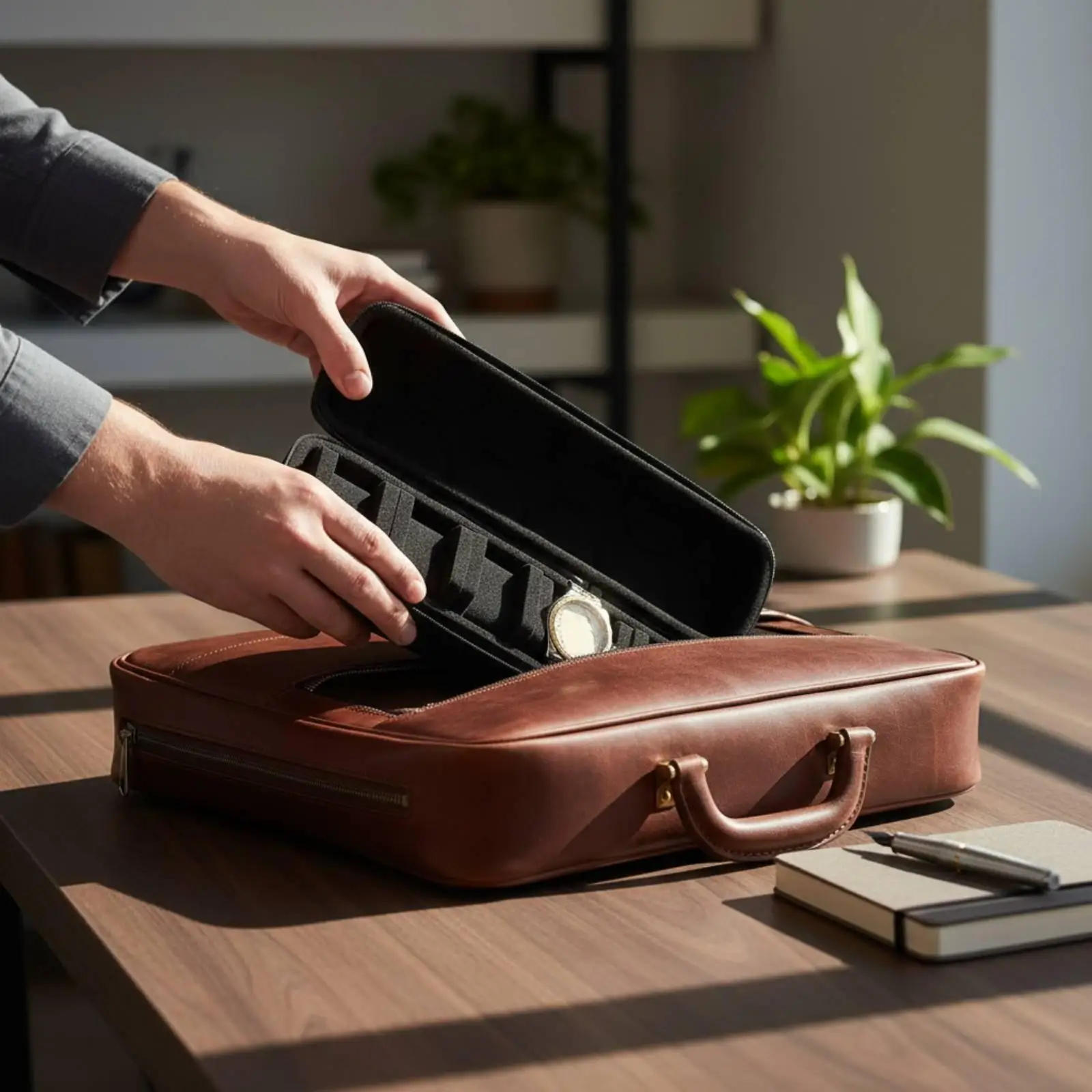Travel Watch Storage Organizer Box Hard EVA Case 5 Slots Cushioned Interior for Men with Carry Handle