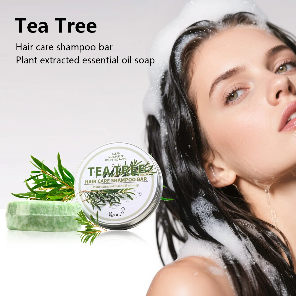 

Tea Tree Essential Oil Shampoo Bar, Natural Plant Essence Hair Care Soap, Deep Cleansing Natural Oil Soap