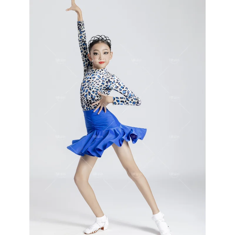 

Top+Skirt Set Kids Girls Latin Dance Leopard Print Fringe Dress Ballroom Competition Evening Party Stage Performance Clothing