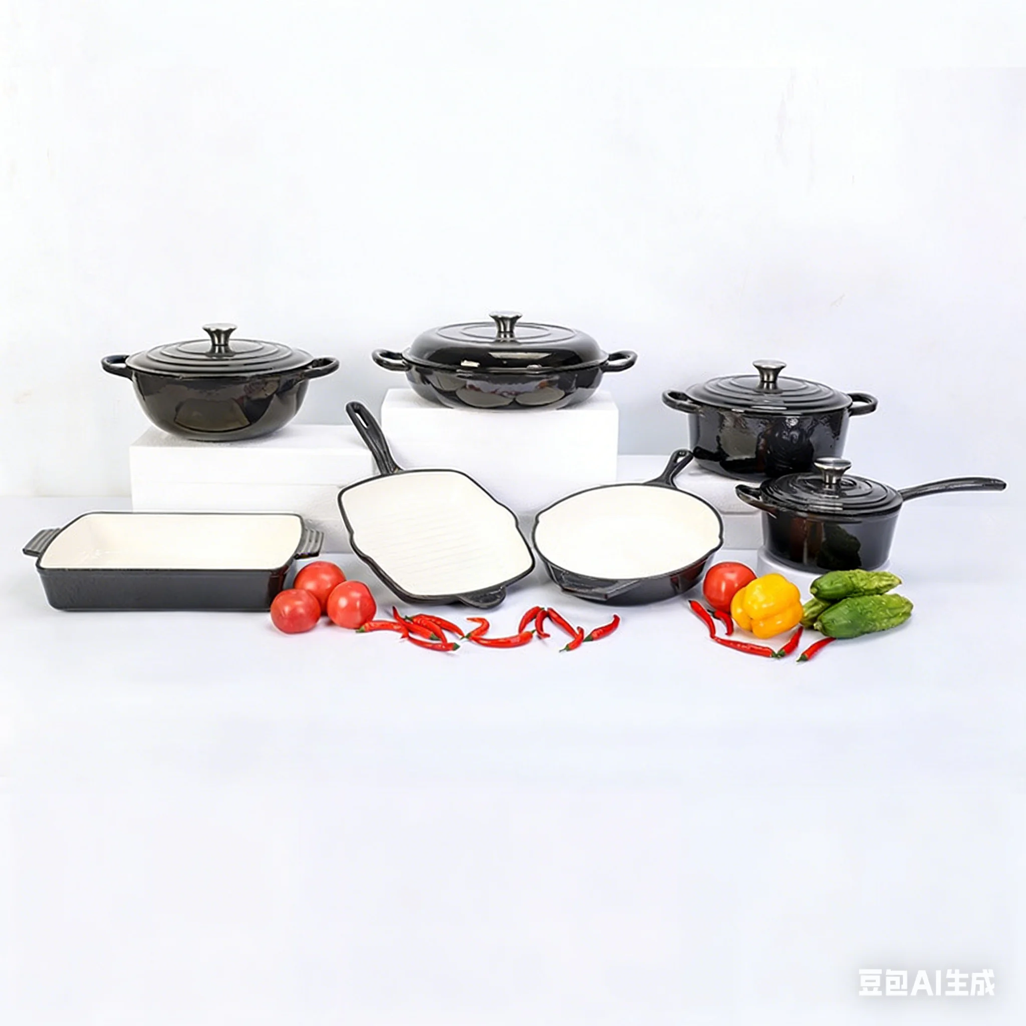 Wholesale Multicolor Enamel Cooking Pot Set 11 Piece Cast Iron Cookware Set Induction Casserole With Lid Heavy Kitchen
