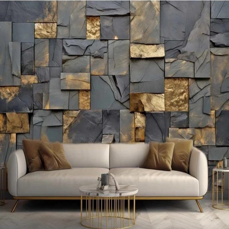 MU7841 روك ثقافي الحجر الذهب احباط الفن بسيط الحديثة مخصص أريكة التلفزيون غرف المعيشة غرف نوم حائط الخلفية ديكور المنزل #3