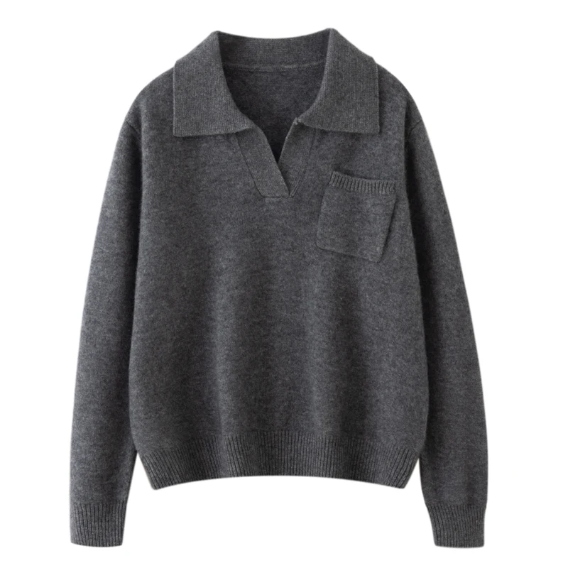 

Women 100% Cashmere Sweater Polo V-neck Pullover Basic Cashmere Knitwear Loose Grace Autumn Winter Female Knitting Clothing Tops