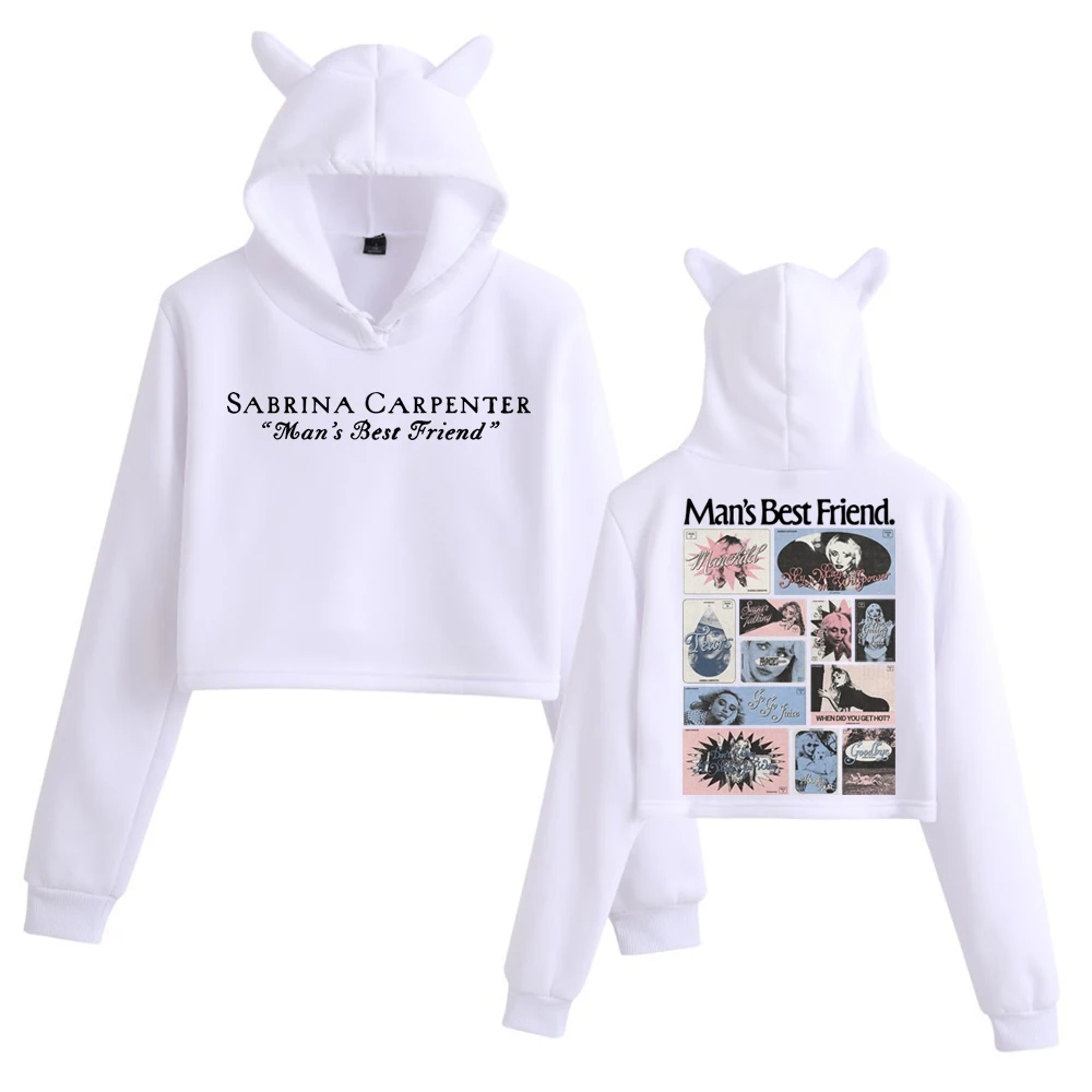 Sabrina Carpenter New Ablum Man's Best Friend Crop Tops Katzenohren Sweatshirt Langarm Mädchen Mode Hoodie