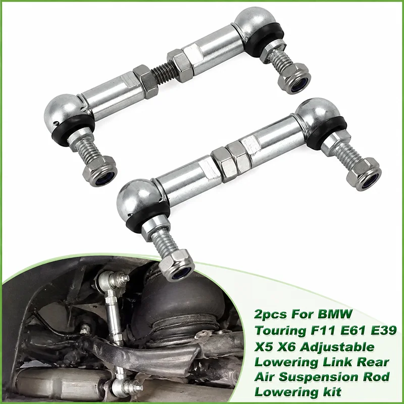 Set 2 Rear Air Suspension Lowering Link Rod Kit Adjustable For BMW X5 X6  E39 E61 F11 Touring Airmatic Ride Height Drop Links