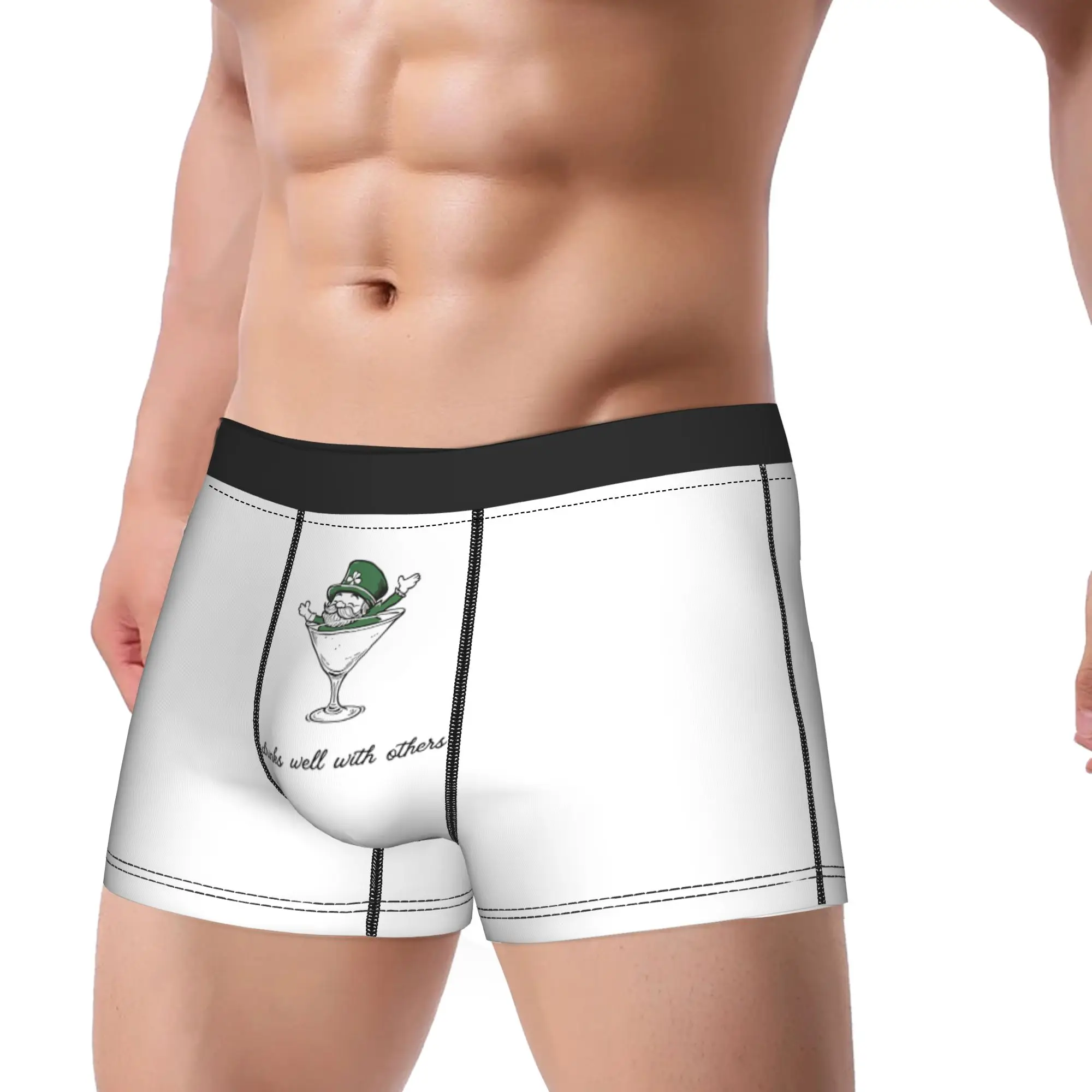 

Men Boxer Briefs Shorts Panties St Patrick's Day Polyester Underwear Leprechaun Martini Cocktail Homme Plus Size Underpants