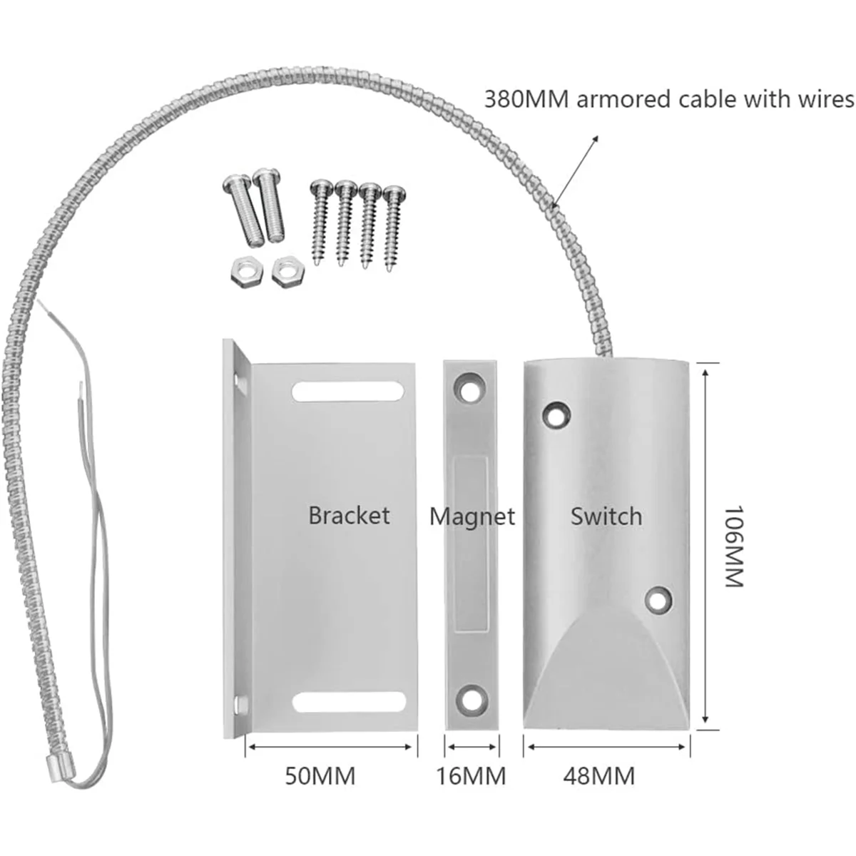 AA25 2Sets Overhead Garage Door Contacts Wired Magnetic Switch Alarm Sensor with Armored Wire Leads and Adjustable Bracket