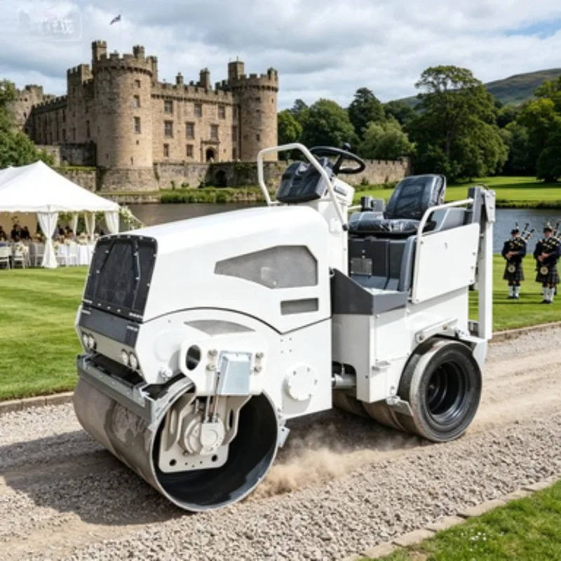 Easy Maneuver 6 Ton Hand Push Vibratory Roller Double Drum Compactor with Water Spray for Driveway and Sidewalk
