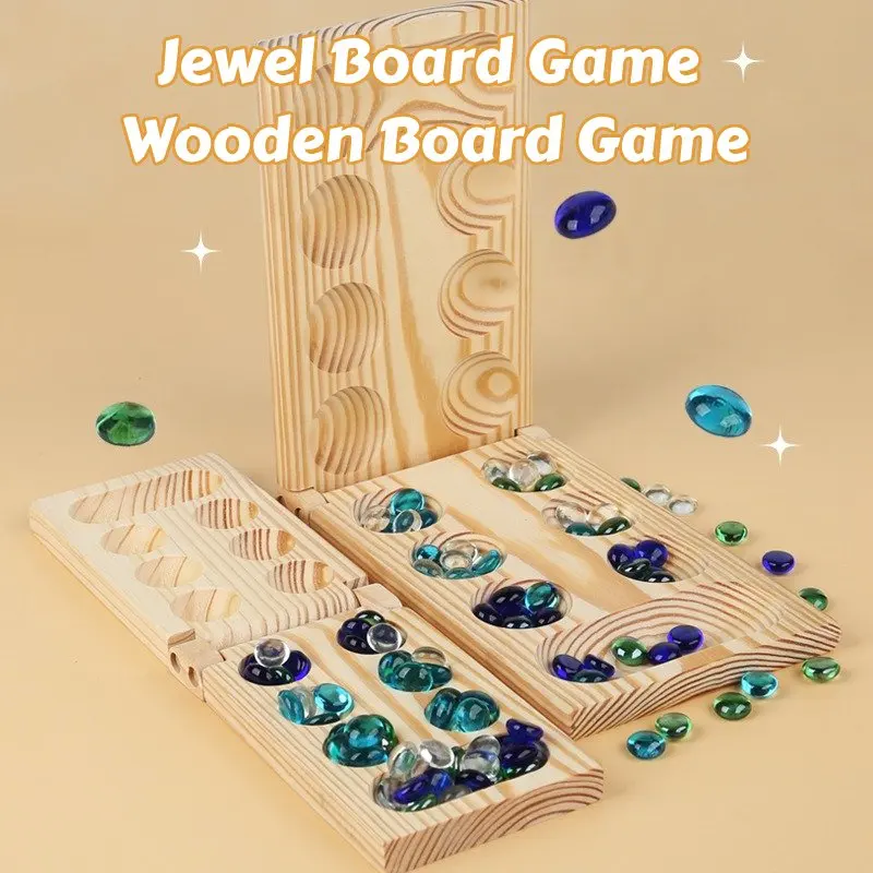 Mancala Brettspiel Set aus Holz mit Perlen Trivial Verfolgung frei klappbar zusammen klappbar Mancale faltbar Edelstein Mind Puzzle Spiel Schach