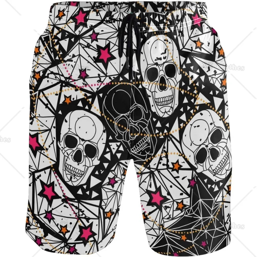 Short de plage noir Skull and Stars, maillot de bain d'été, sport, course à pied, maillot de bain avec doublure en maille et poche