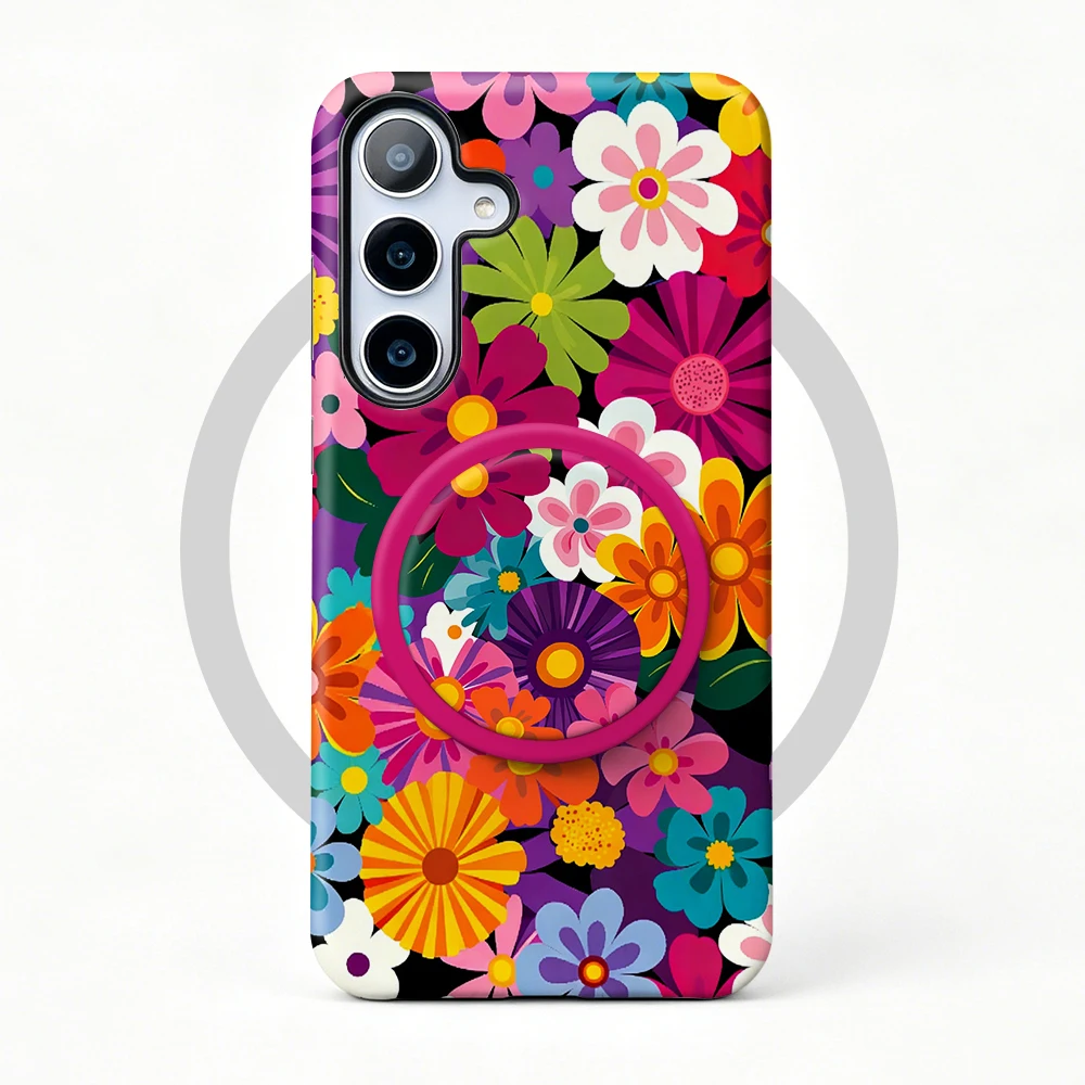 Magnetic Case For Samsung S26 S25 S24 S23 S22 S21 Plus Ultra 20 FE A15 A16 26 36 56 17 Colorful Flower 2 in 1 Phone Holder Cover