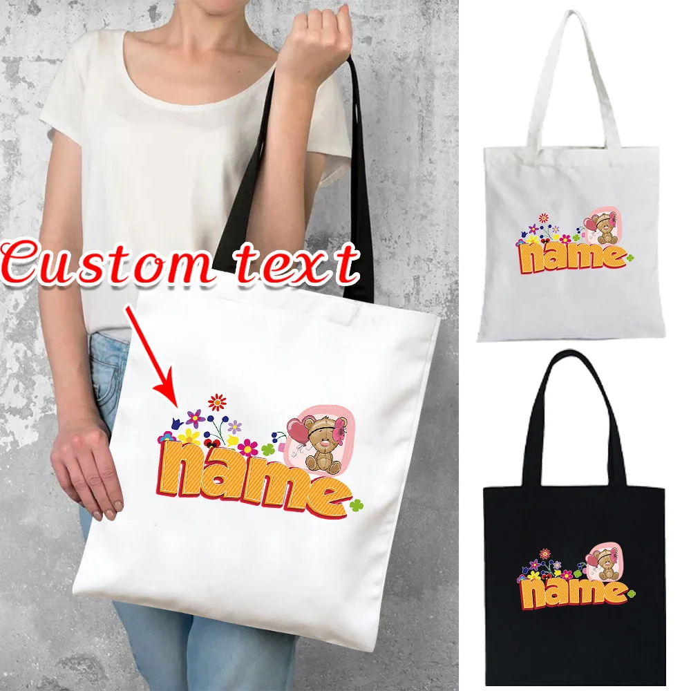

Customized Name Shopping Bag Women's Canvas Handbag Casual Shoulder Bag Large Capacity Commuter Storage Bag Customized Product