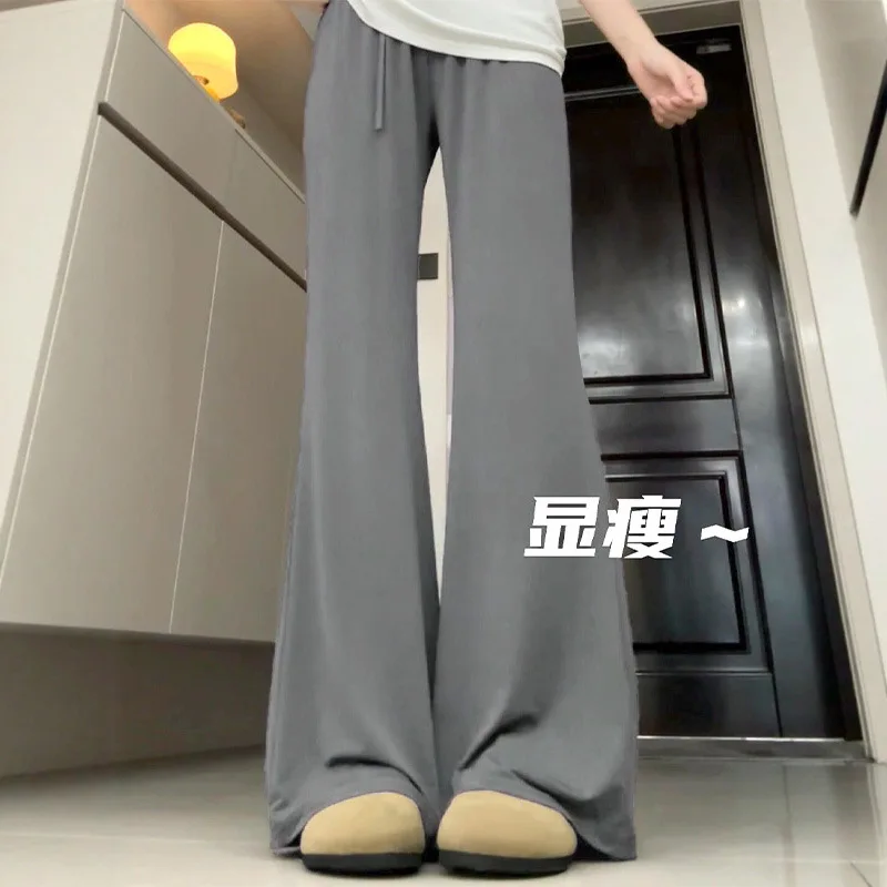 

2025 новые модные летние женские повседневные модные свободные однотонные широкие брюки-клеш женские тонкие солнцезащитные брюки на шнурке
