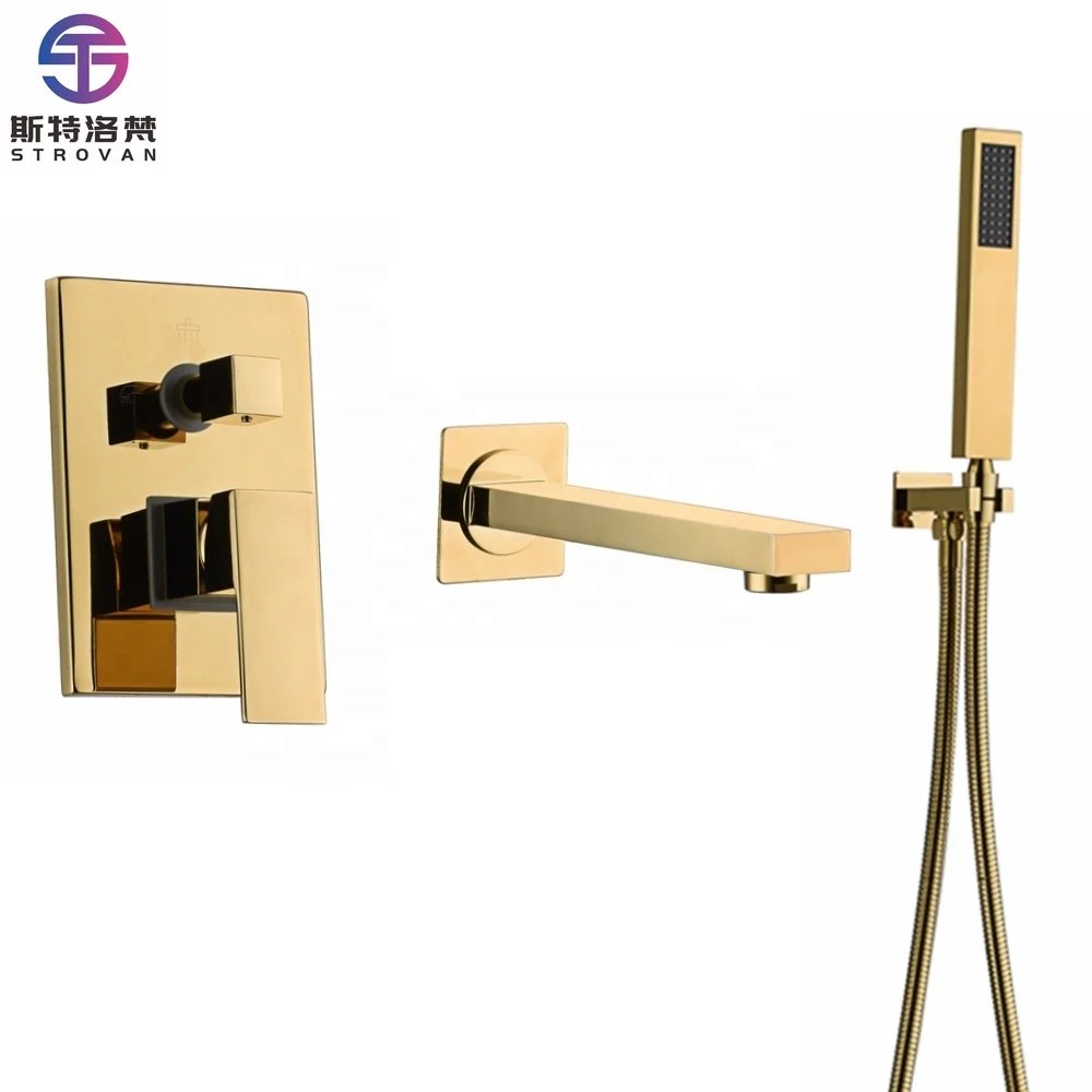 

Luxury Polished Gold Wall Mounted 2 Way Functions Shower Hose Mixer Tap Bathtub Faucet Taps Mixer Set