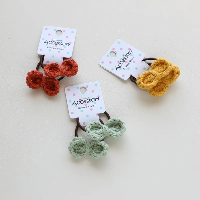 2pcs/lot candy color girl woman hair accessories bow elastic hair rubber band hair tie ring Carton hurt hair rope headwear