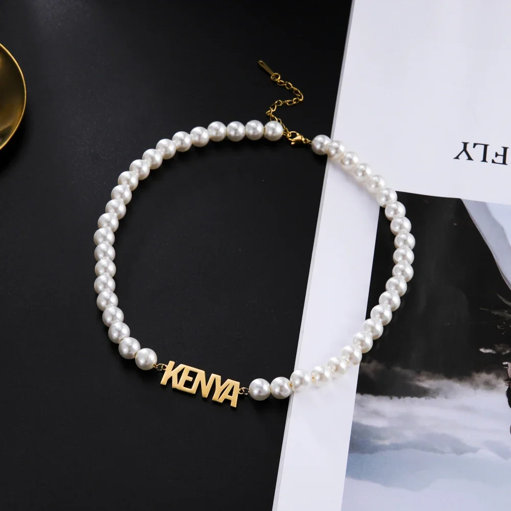 Custom Name Letters Necklace for Women Girls Imitation Pearl Chain Choker Stainless Steel Gold Color Personalized Jewelry Gifts