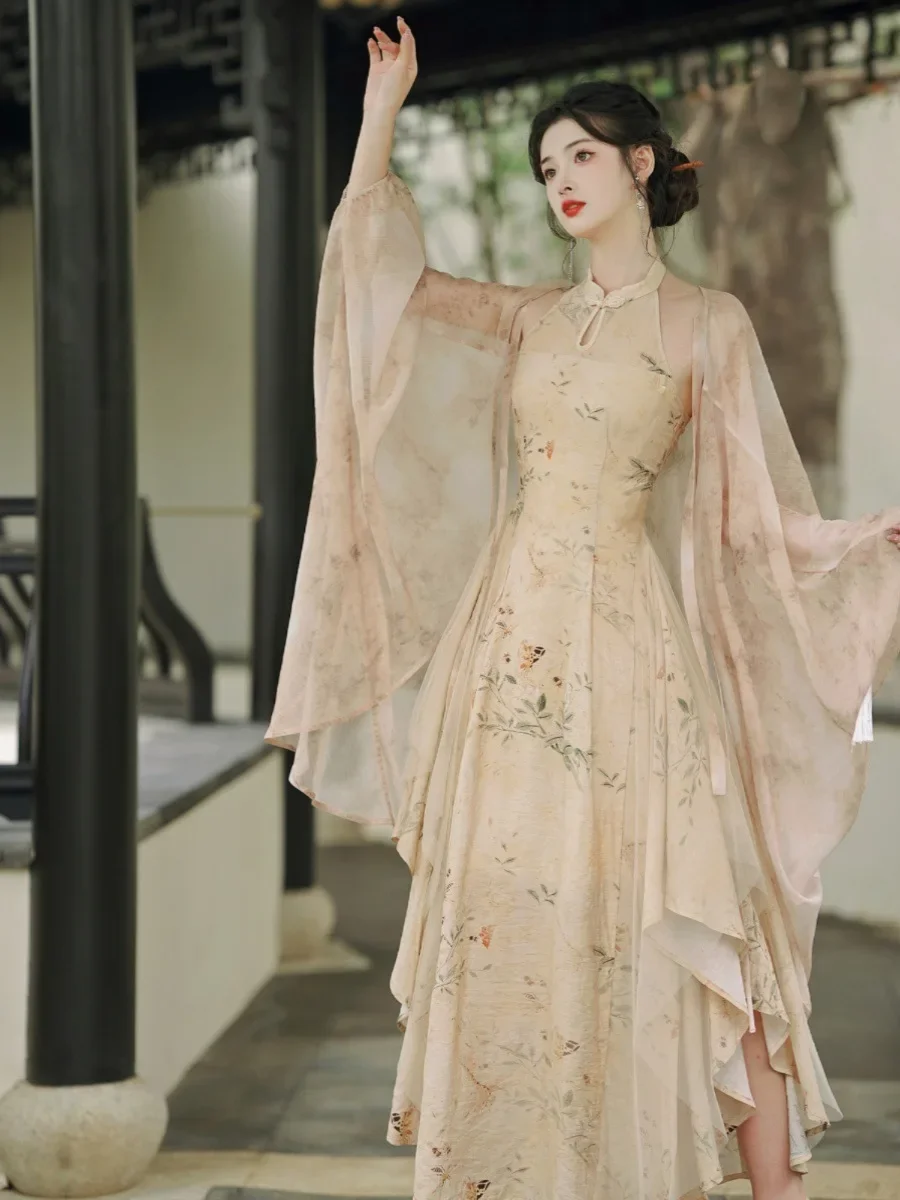 الرجعية الملابس الشرقية التقليدية شيونغسام الصيف النساء أكمام مثير سبليت تشيباو أنيقة طباعة زهرة فستان صيني 2025 #1