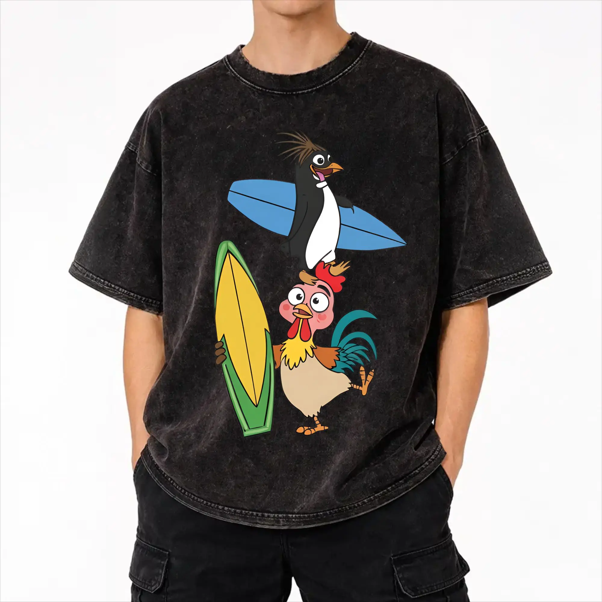 Summer Surf's Up Chicken Joe Washed T Shirt Outfit Oversize T-Shirts  for Men Women Tee