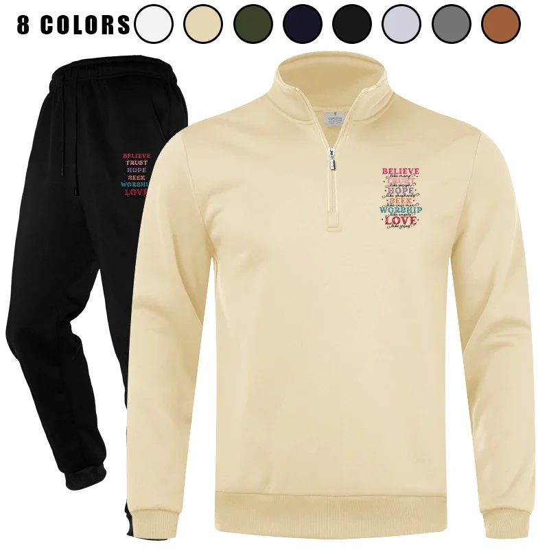 

Мужской комплект из двух предметов поло для спортивного бега с длинным рукавом, повседневный спортивный костюм на молнии на четверть, спортивный костюм