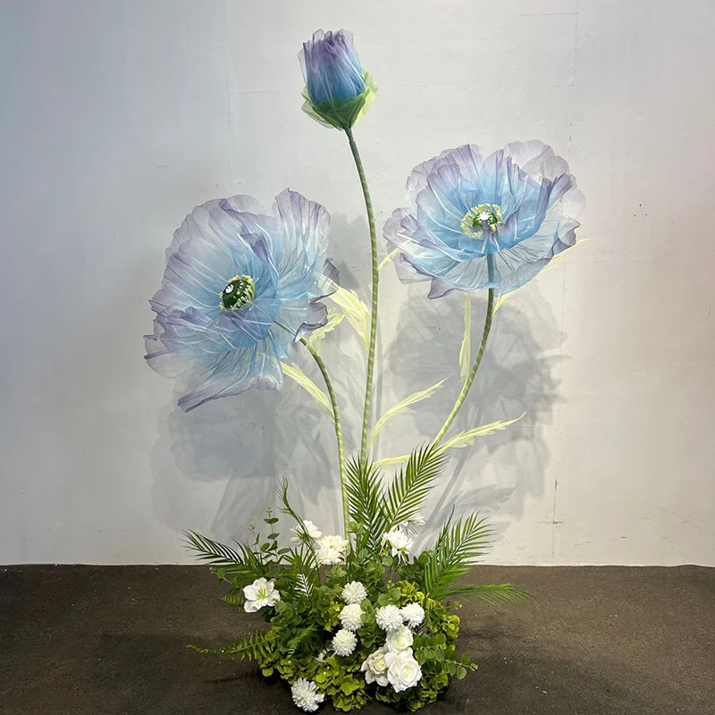 

3PCS Set Marriage Decor Poppy Silk Gauze Flowers Wedding Road Leads Flower Stand Birthday Party Event Decor Stage Window Layout