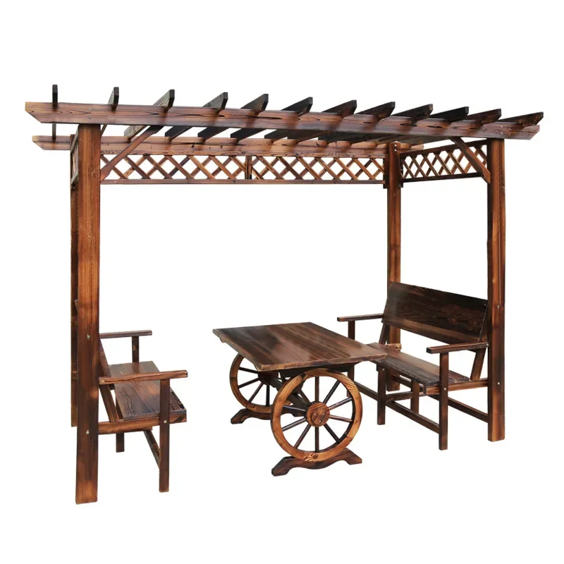 Grape rack outdoor courtyard preservative wood pavilion, simple outdoor solid wood pavilion for home use