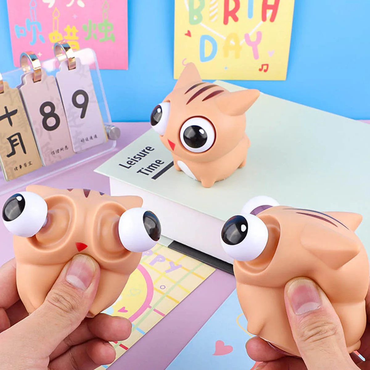 Funny Eyeball Burst Squeeze Toy Squishy Cartoon Cat Fidget Toy Kids Stress Relief Antistress Funny Pet Cat Animal Sensory Ball