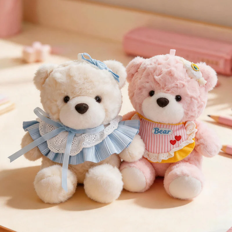 Kawaii Pastel Teddy Bear Plush Doll, Fluffy Curly Hair Stuffed Bear with  Bow Lace , Multi Style Mini Bear Toy for gifts.