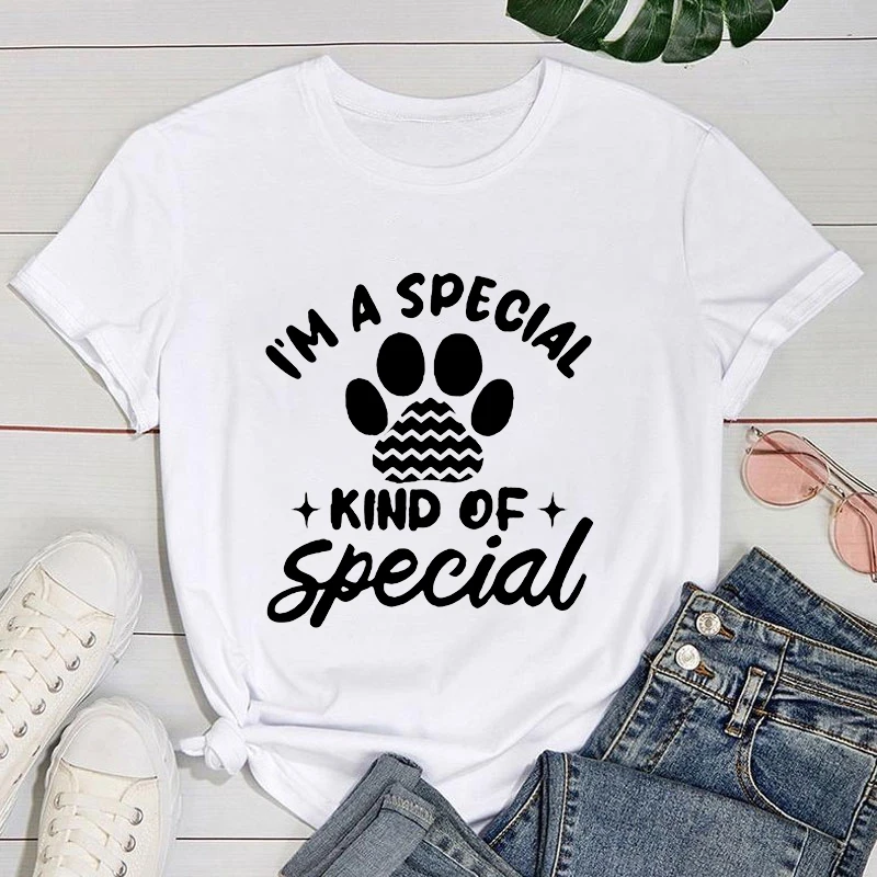 

(Premium T-shirt)New Funny Dog Paw I'M A Special Kind Of Special Printed T-Shirts Fashion Women Short Sleeve Cool Summer Tops