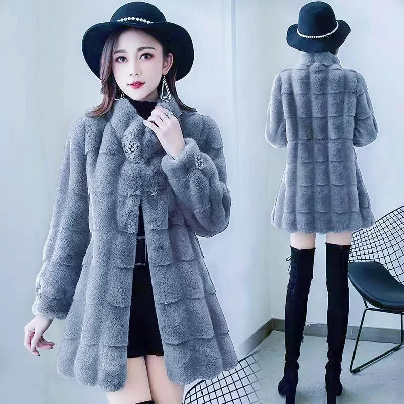 2023 Spring Autumn NewCoat Fashion Design Sense Is Thin Wild Temperament High-End Imitation Mink Jacket Ladies Trend Thick 5XL