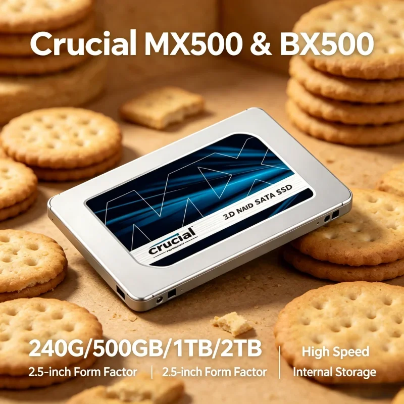 

2.5" SATA 3D NAND SSD Crucial MX500/BX500 Multiple Capacities High Speed Internal Drive for Desktop Laptop with Stable Performan