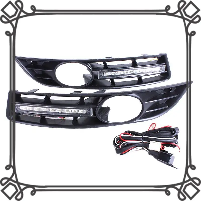 

Q2-Front Bumper Fog Lamps Light Grill Grilles + DRL LED For Passat B6 2007-2011 Waterproof