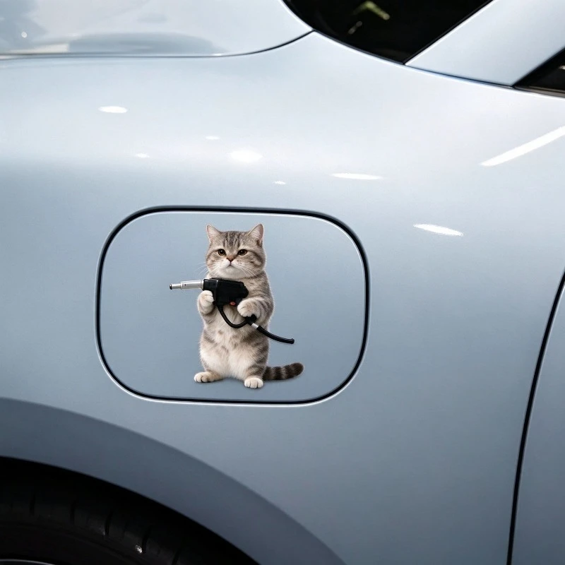 1PC Tearful Emo Working Cat Car Stickers Funny For Car Fuel Tank Cap Window Motorctycle Easy Apply Waterproof Vinyl Decals