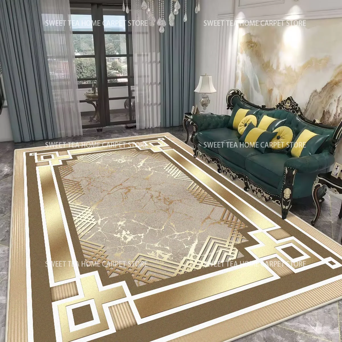 

Современный роскошный ковер для гостиной 200x300 см, большие коврики, декор комнаты, золотые коврики, моющиеся коврики для журнальных столиков, нескользящий коврик