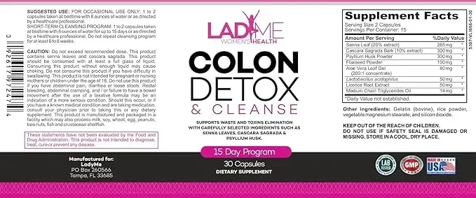 15 Day Colon Cleanser Detox Flush - Psyllium Husk, Cascara Sagrada & Senna Capsules for Intestinal & Digestive Health