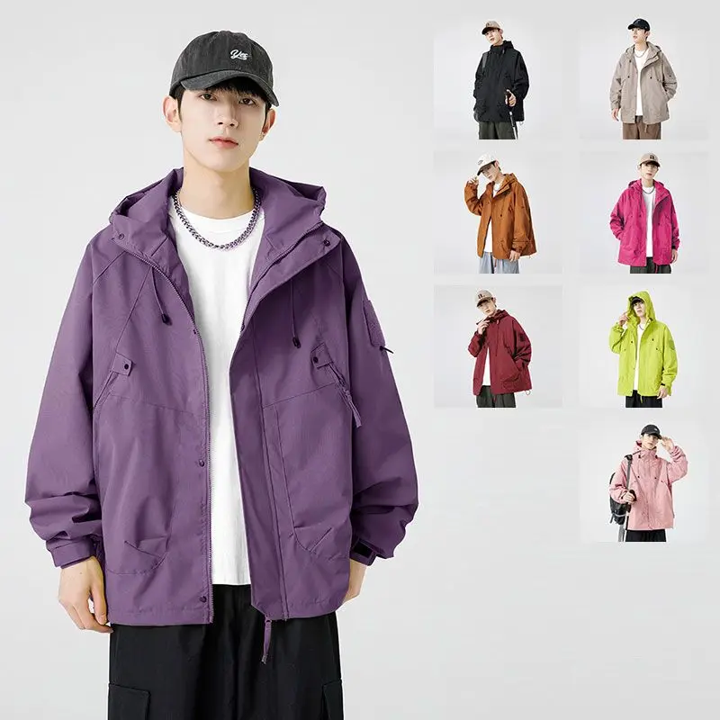 

Водонепроницаемая ветрозащитная дышащая куртка-парка из полиэстера для активного отдыха, с капюшоном, свободного кроя, для весны и осени