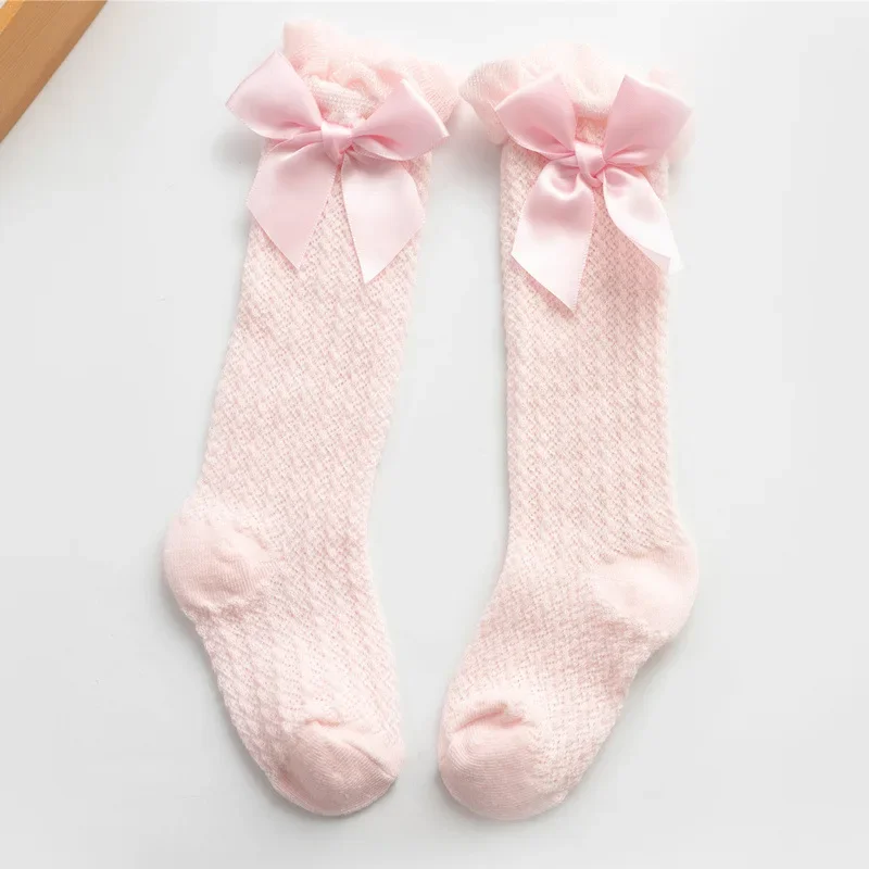 Children Girls Royal Style Bow Knee High Fishnet Socks Baby Toddler Bowknot In Tube Socks Kid Hollow Out Sock Sox 0-3Y