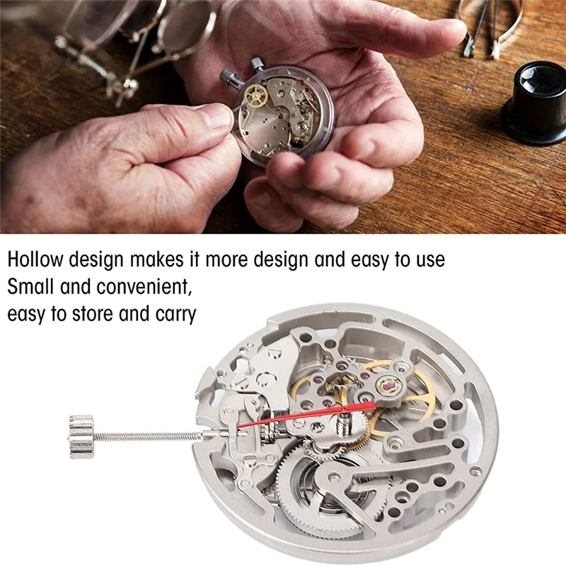 Automatic Mechanical Watch Movement,DIY Automatic Hollow Watch Movement with Plastic Storage Box ForOld Part Replacement