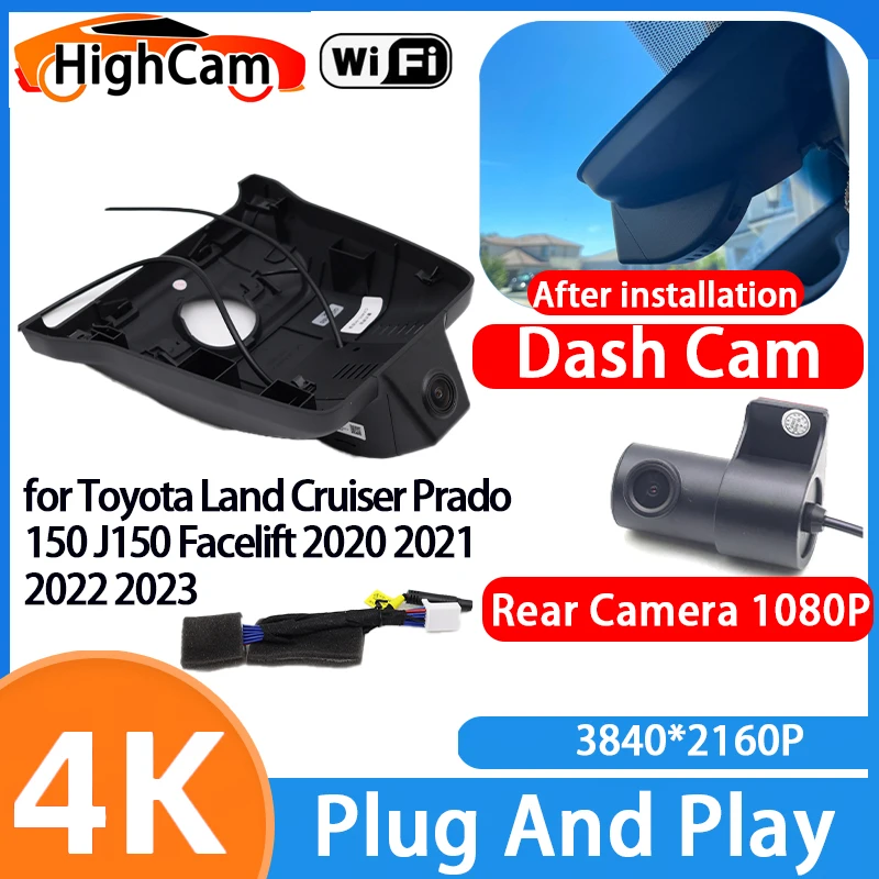 for Toyota Land Cruiser Prado 150 J150 Facelift 2020 2021 2022 2023 4K Wifi Car DVR Video Recorder Dash Cam Front Rear Camera