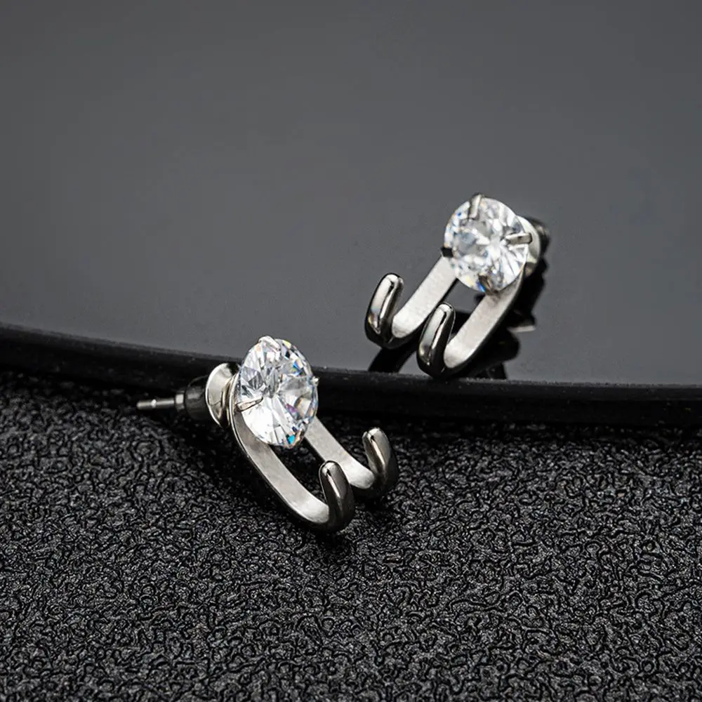 Minority Creative Street Wear Silver Plate Women Party Korean Earrings Zircon Men Accessories Hook Paw Earrings