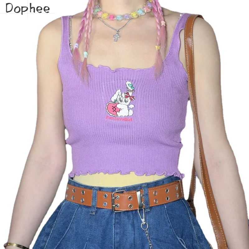 

Dophee Original Embroidered Rabbit Cute Camisole for Women Summer Dopamine Camis Sweet Cool Sleeveless Spice Girls Tanks Top