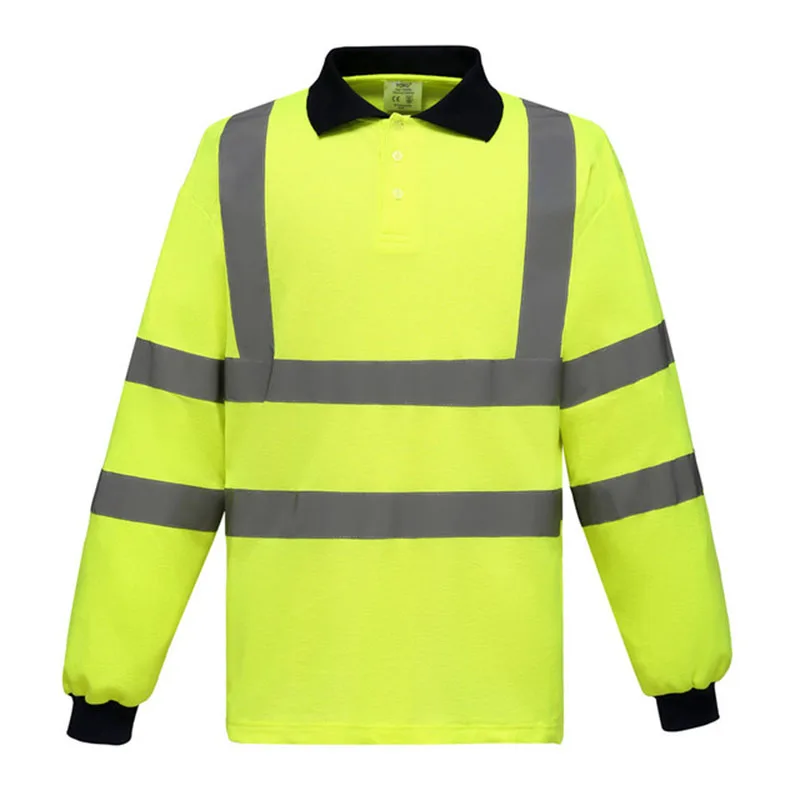 قميص بولو عالي الوضوح بأكمام طويلة تي شيرت Hi-Vis تي شيرت بأكمام طويلة قميص عمل قميص تحذير عاكس