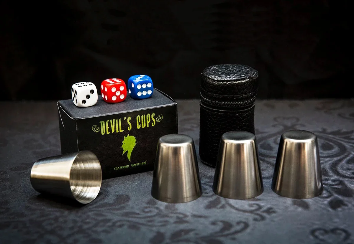 

Devil's Cups by Gabriel Werlen Magic Tricks Close up Stage Find The Hidden Dice Illusion Mentalism Prediction Gimmick Prop Magia