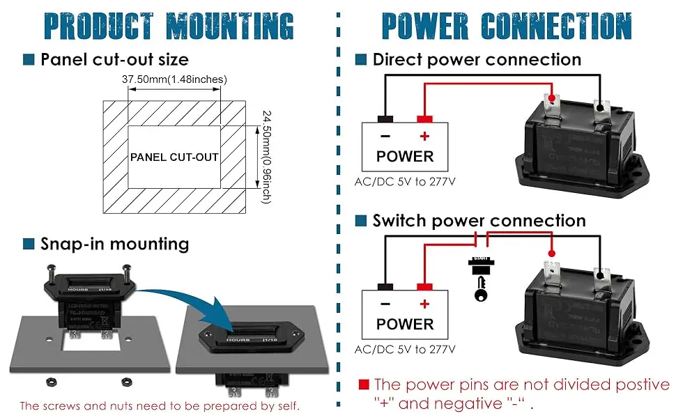 Digitale Stunden zähler Kits,AC/DC 5V bis 277V, Stunden sammeln sich für Garten traktor Generator Kompressor ATV Außenbordmotor Golf wagen – Detail 10