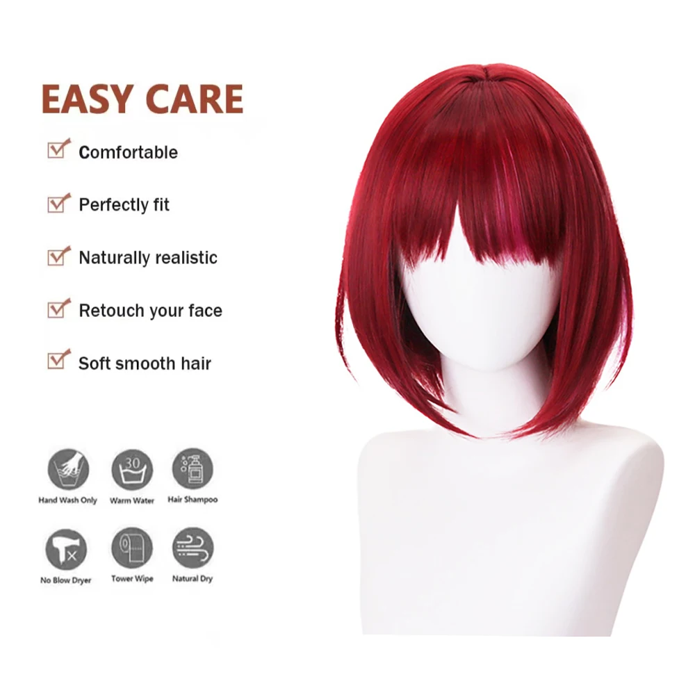 أنيمي عالي الجودة أوشي نوكو كانا أريما ‌ ‌   شعر مستعار صناعي كوسبلاي مقاس 12 بوصة باللون الأحمر الخمري، شعر مستقيم مميز للاستخدام اليومي، طبيعي