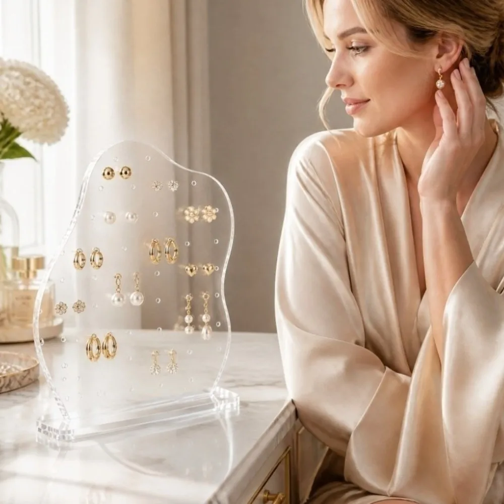 Transparent Acrylic Earring Display Stand High-End Wavy Jewelry Display Rack Clear Minimalist Stud Jewelry Storage Organizer